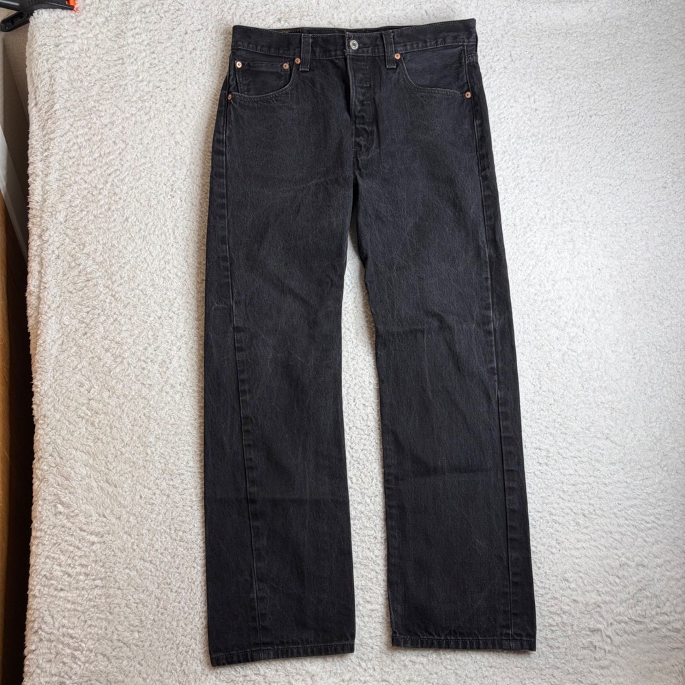 Y2K Levis 501xx Straight Fit Jeans Mens 34x32 (32x30) Black Denim Button Fly - Picture 3 of 9